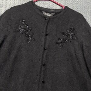 VTG Rafaella Black Lambswool Angora Twin Set Beaded Cardigan L 80s 90s Hong Kong